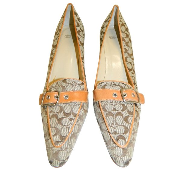Coach Jayne 7.5 B Signature Canvas & Leather Heels In Tan/Brown Y2k Pumps  Shoes - Picture 2 of 15